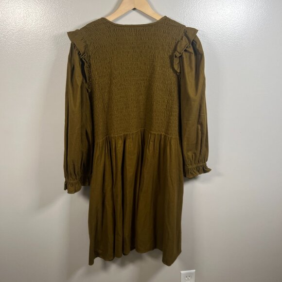Madewell Flannel Lucie V-Neck Smocked Mini Dress Size 2X Weathered Olive Green - Picture 3 of 12
